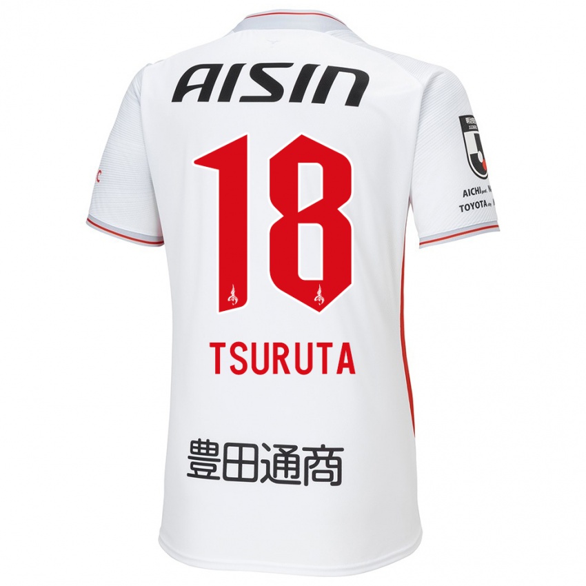 Niño Camiseta Shu Tsuruta #18 Blanco Amarillo Rojo 2ª Equipación 2024/25 La Camisa