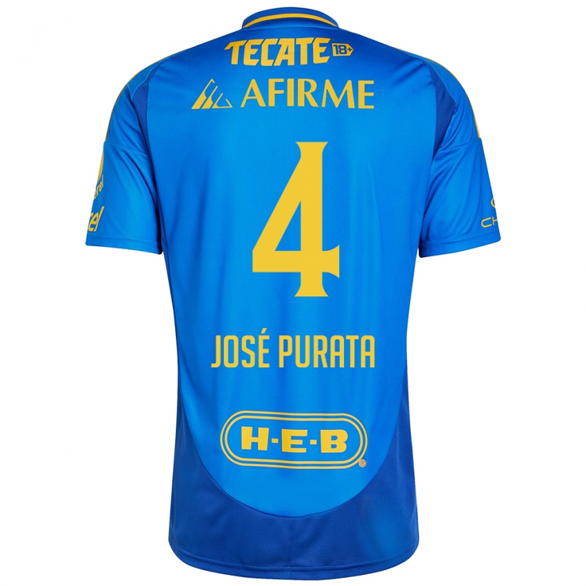 Niño Camiseta Juan Jose Purata #4 Azul Amarillo 2ª Equipación 2024/25 La Camisa