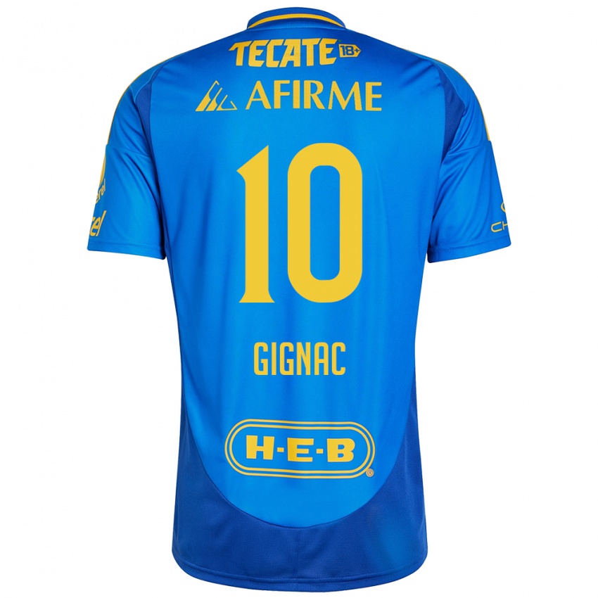 Niño Camiseta Andre-Pierre Gignac #10 Azul Amarillo 2ª Equipación 2024/25 La Camisa