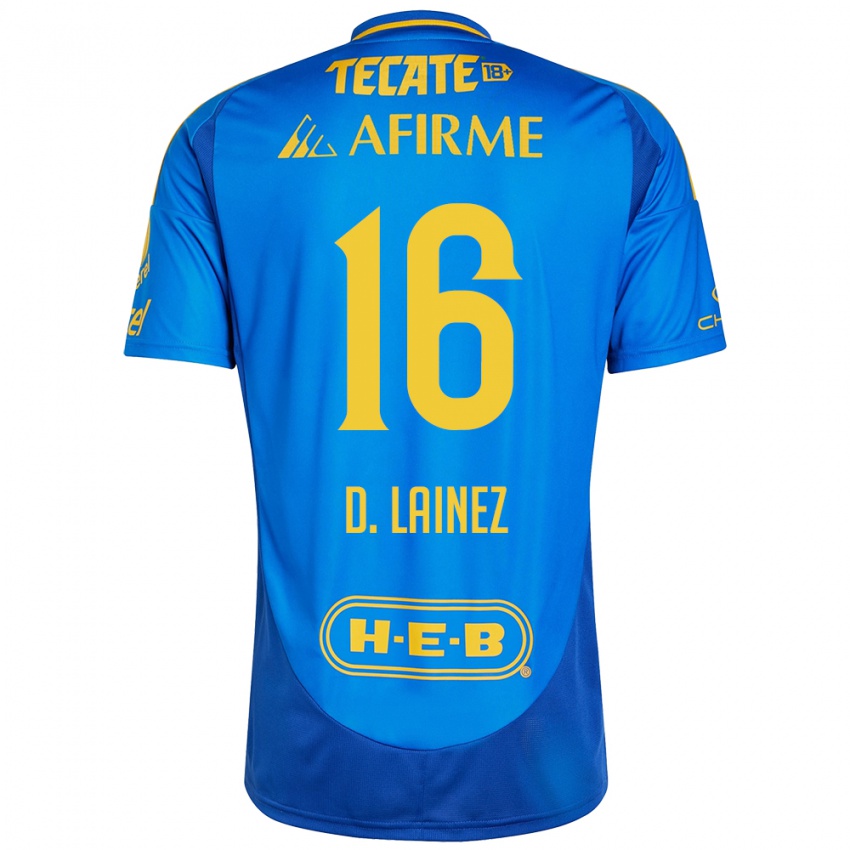 Niño Camiseta Diego Lainez #16 Azul Amarillo 2ª Equipación 2024/25 La Camisa