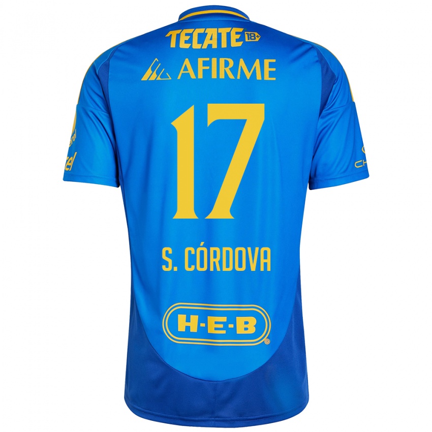 Niño Camiseta Sebastian Cordova #17 Azul Amarillo 2ª Equipación 2024/25 La Camisa