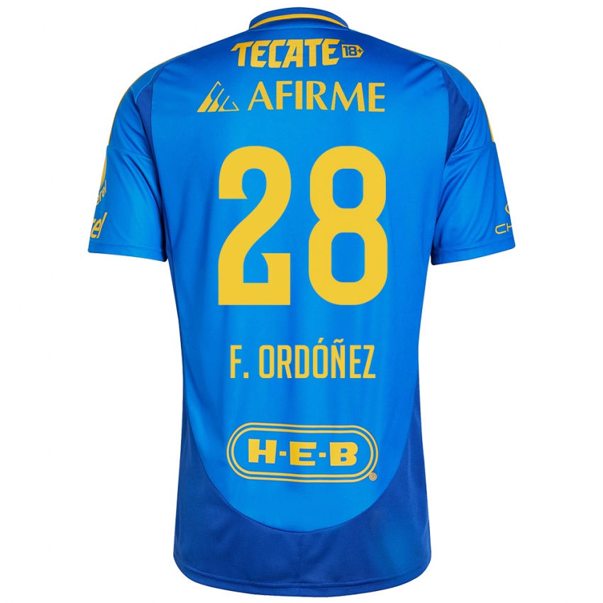 Niño Camiseta Fernando Ordóñez #28 Azul Amarillo 2ª Equipación 2024/25 La Camisa