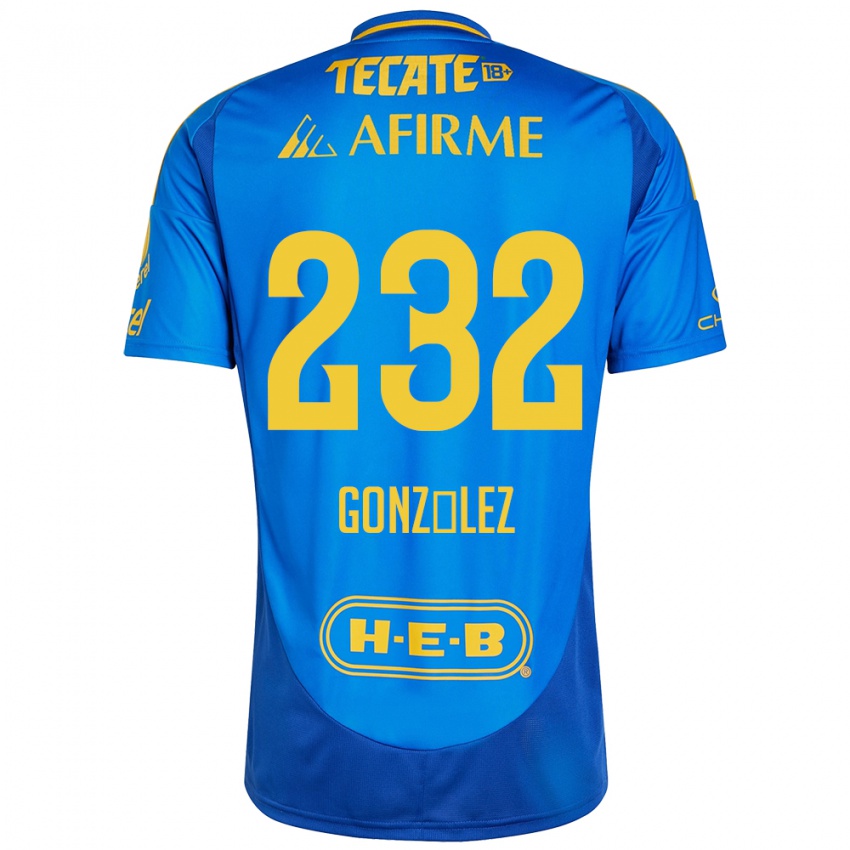 Niño Camiseta César González #232 Azul Amarillo 2ª Equipación 2024/25 La Camisa