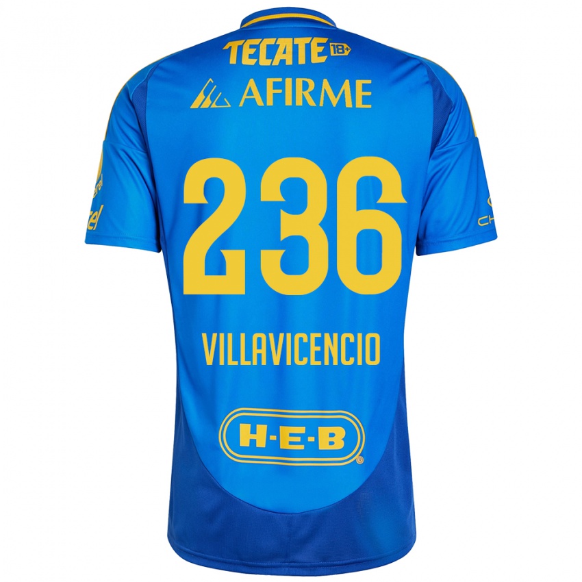 Niño Camiseta Edgar Villavicencio #236 Azul Amarillo 2ª Equipación 2024/25 La Camisa