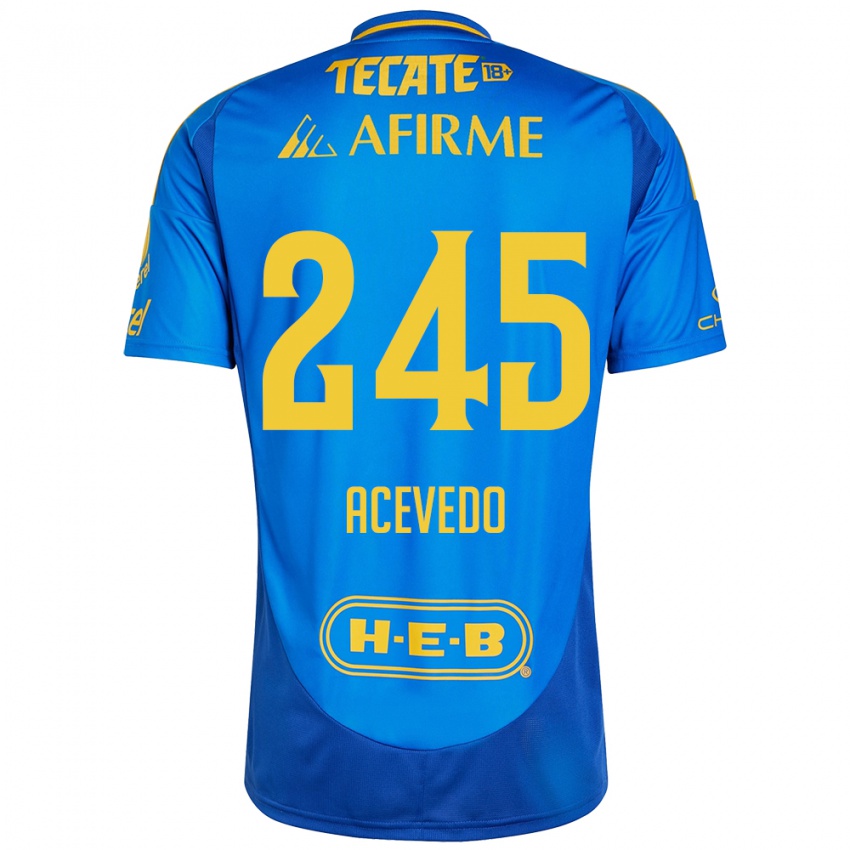 Niño Camiseta Kevin Acevedo #245 Azul Amarillo 2ª Equipación 2024/25 La Camisa