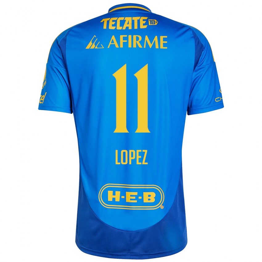 Niño Camiseta Nicolas Lopez #11 Azul Amarillo 2ª Equipación 2024/25 La Camisa