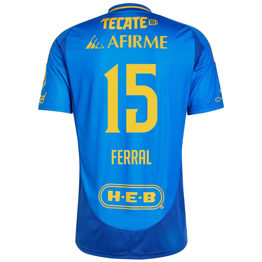 Niño Camiseta Cristina Ferral #15 Azul Amarillo 2ª Equipación 2024/25 La Camisa