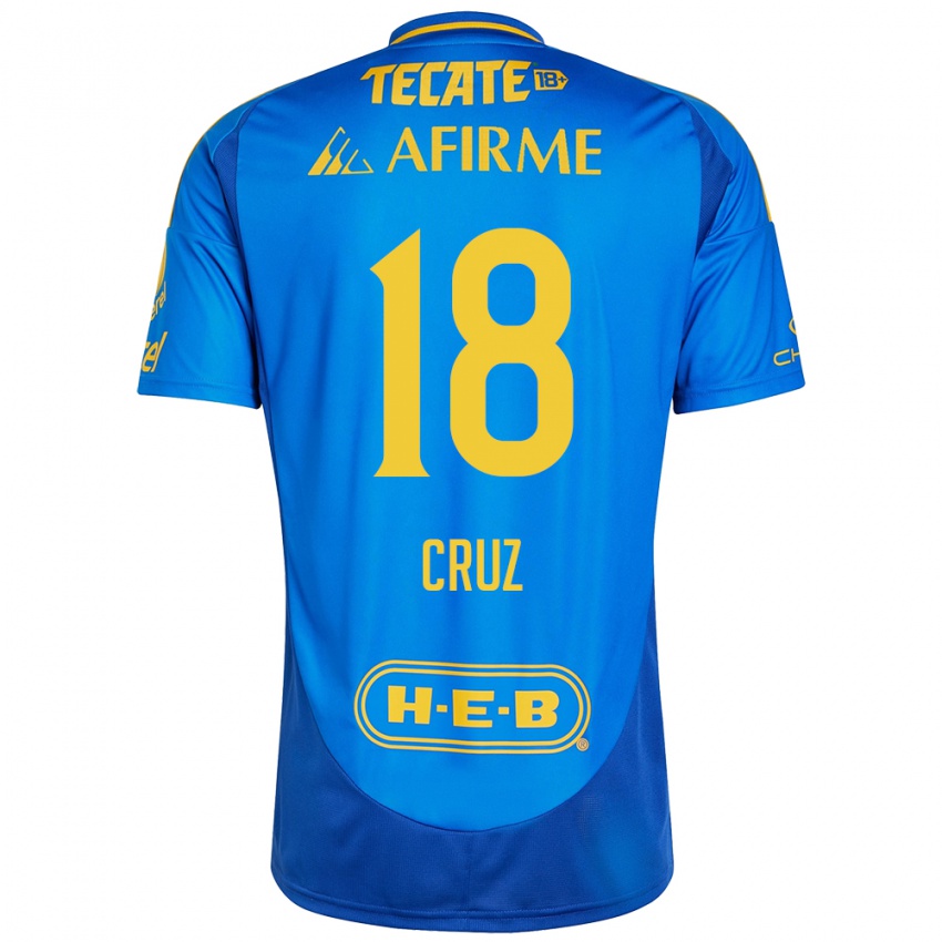 Niño Camiseta Belen Cruz #18 Azul Amarillo 2ª Equipación 2024/25 La Camisa