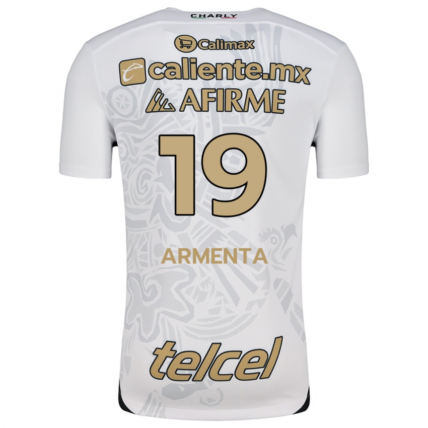 Niño Camiseta Eduardo Armenta #19 Blanco Negro 2ª Equipación 2024/25 La Camisa