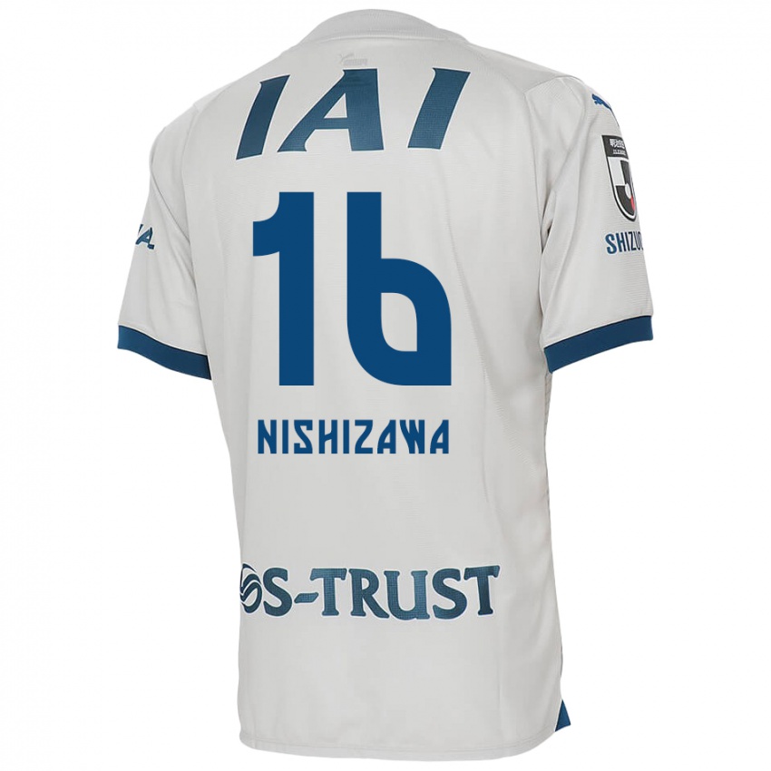 Niño Camiseta Kenta Nishizawa #16 Blanco Azul 2ª Equipación 2024/25 La Camisa