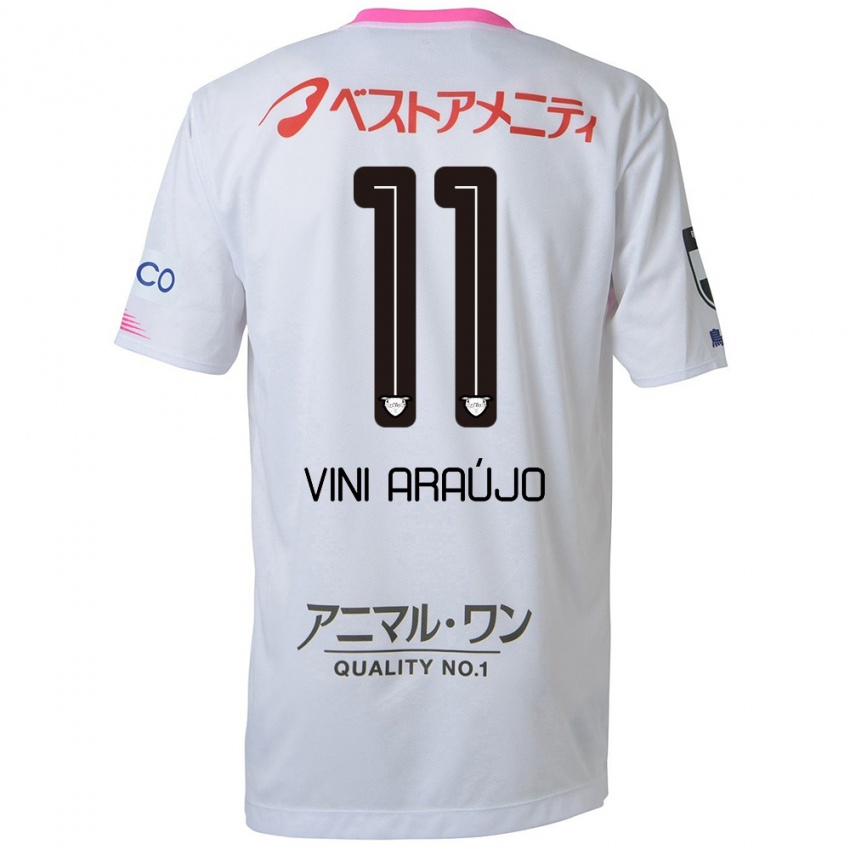 Niño Camiseta Vinícius Araújo #11 Blanco Azul Rosa 2ª Equipación 2024/25 La Camisa