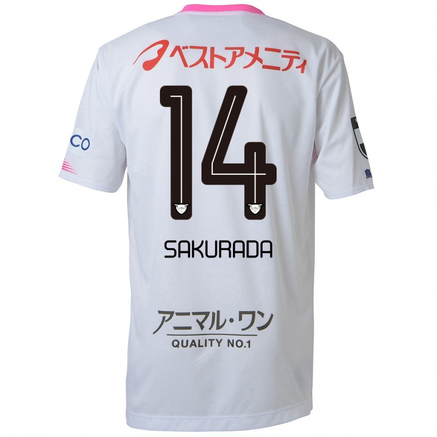 Niño Camiseta Ryu Sakurada #14 Blanco Azul Rosa 2ª Equipación 2024/25 La Camisa