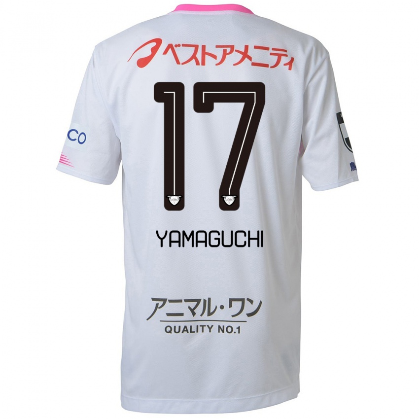 Niño Camiseta Hikaru Yamaguchi #17 Blanco Azul Rosa 2ª Equipación 2024/25 La Camisa