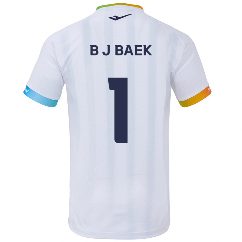 Niño Camiseta Jong-Beom Baek #1 Blanco Azul 2ª Equipación 2024/25 La Camisa