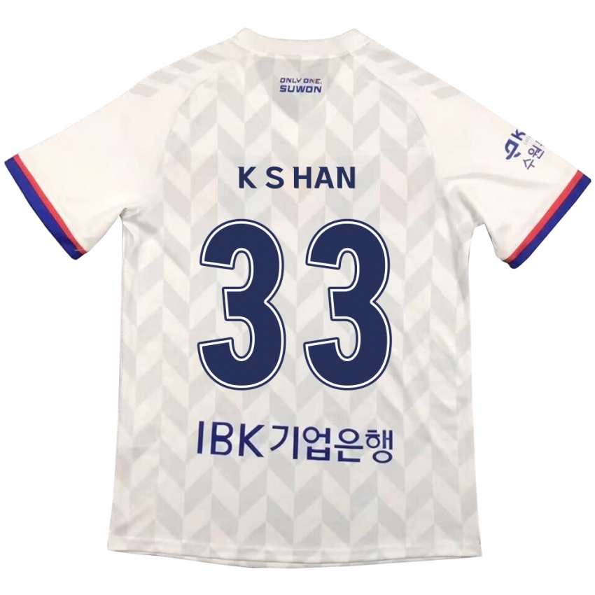 Niño Camiseta Sang-Kyu Han #33 Blanco Azul 2ª Equipación 2024/25 La Camisa