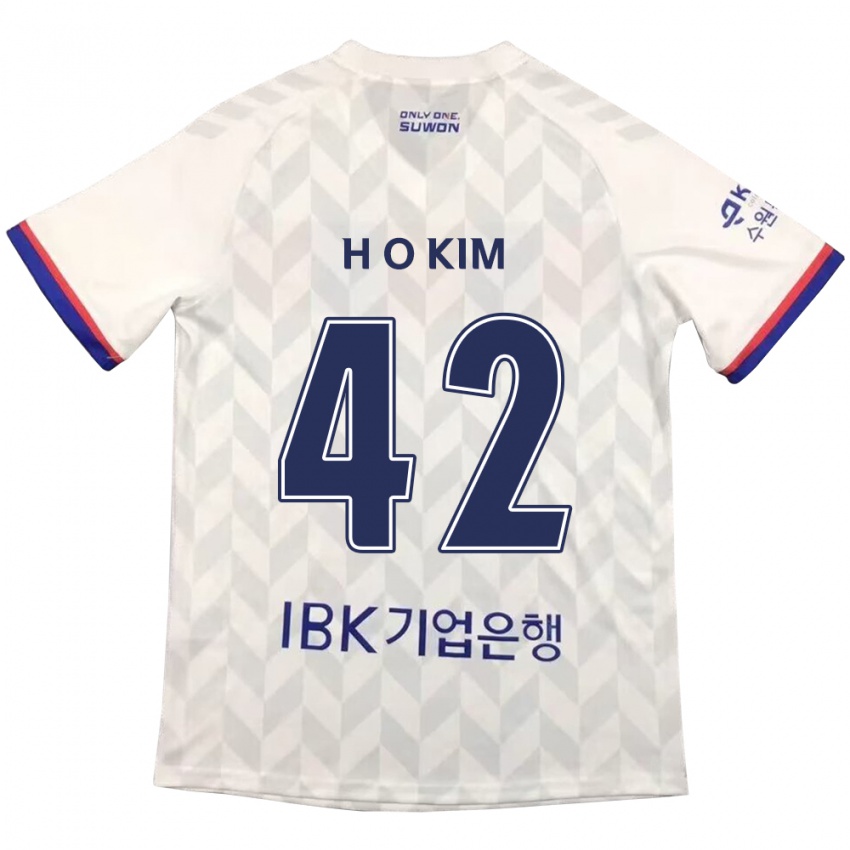 Niño Camiseta One-Hyung Kim #42 Blanco Azul 2ª Equipación 2024/25 La Camisa