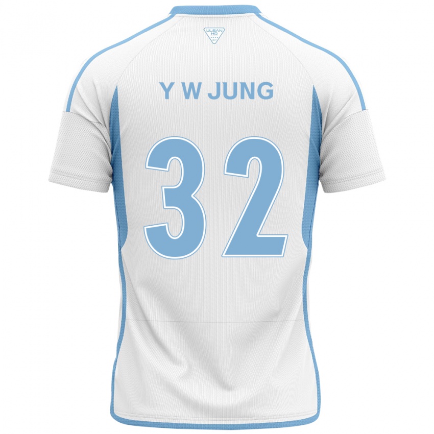 Niño Camiseta Woo-Young Jung #32 Blanco Azul 2ª Equipación 2024/25 La Camisa