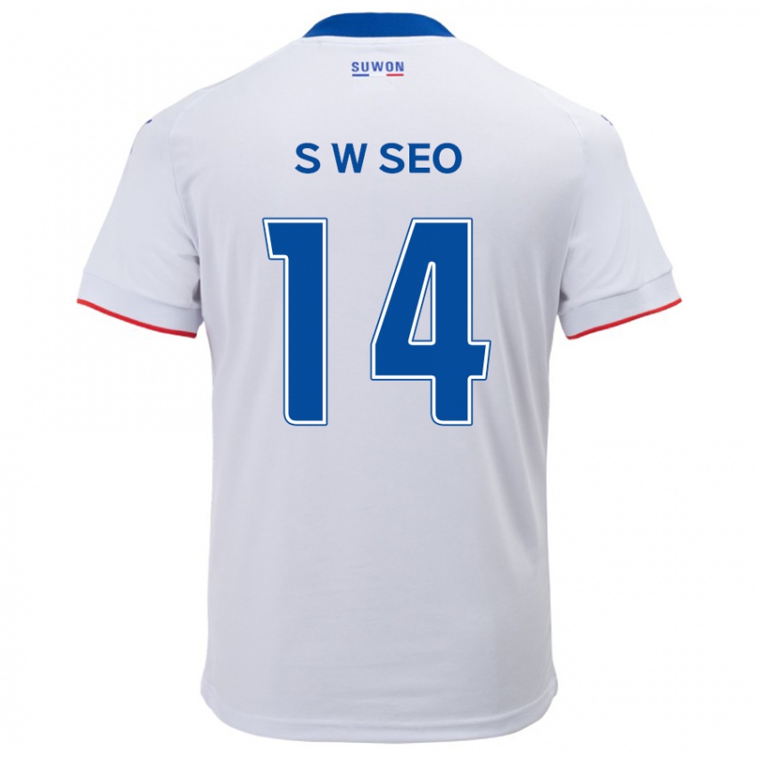 Niño Camiseta Woo-Seong Seo #14 Blanco Azul 2ª Equipación 2024/25 La Camisa