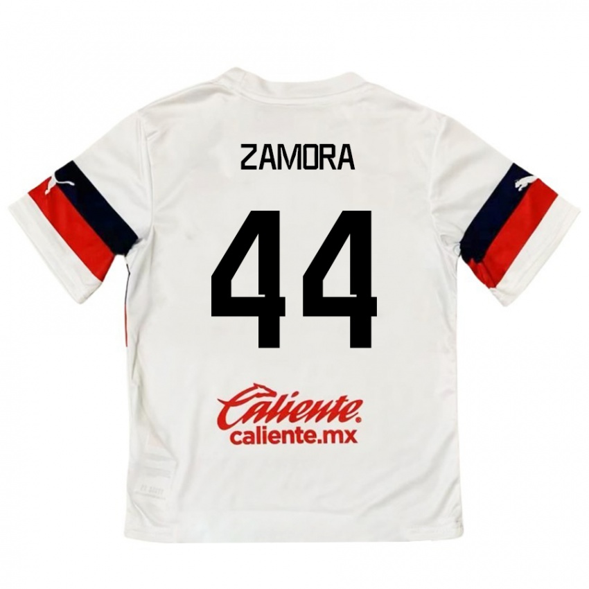 Niño Camiseta Saúl Zamora #44 Blanco Rojo 2ª Equipación 2024/25 La Camisa