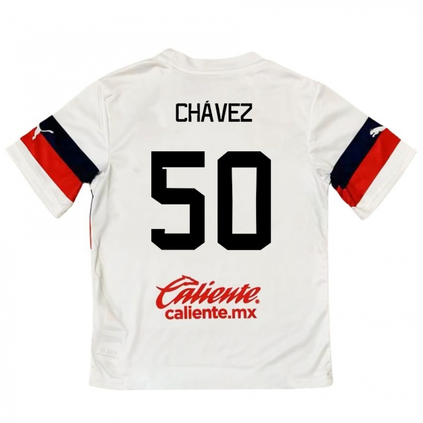 Niño Camiseta Mateo Chávez #50 Blanco Rojo 2ª Equipación 2024/25 La Camisa