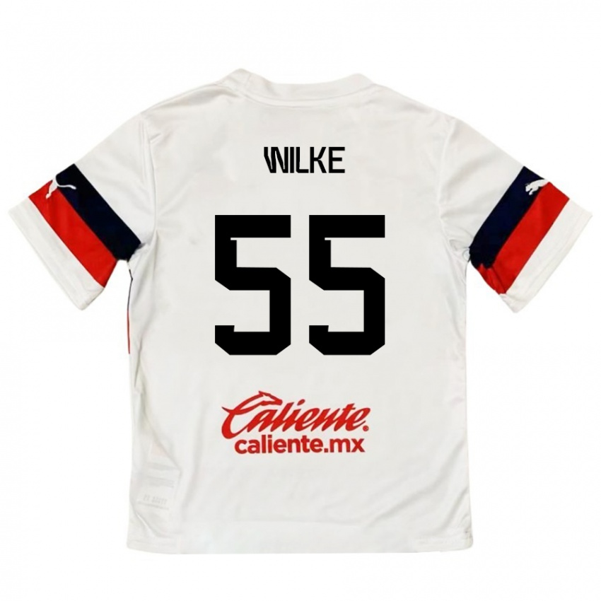 Niño Camiseta Teun Wilke #55 Blanco Rojo 2ª Equipación 2024/25 La Camisa