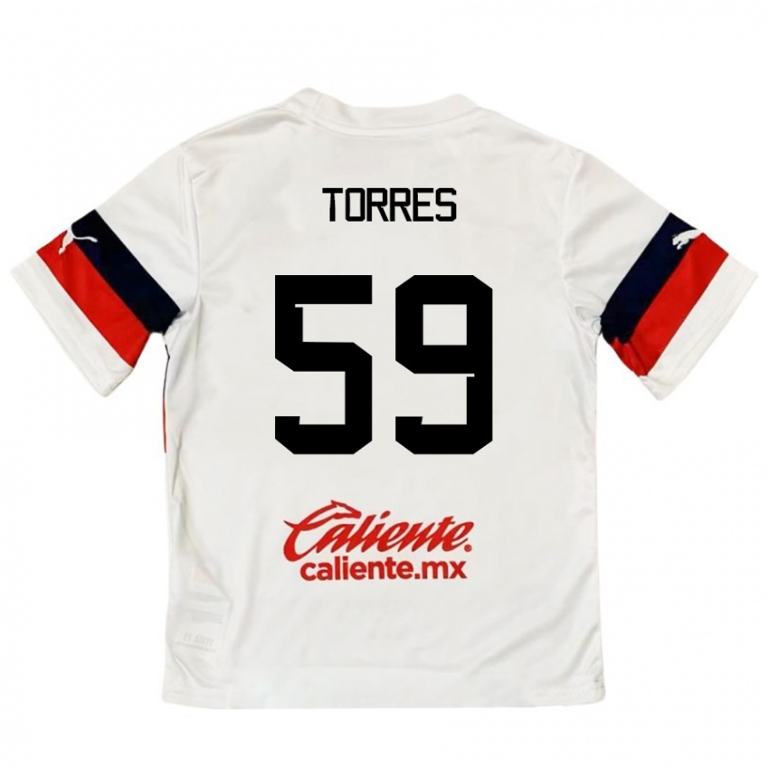 Niño Camiseta Christian Torres #59 Blanco Rojo 2ª Equipación 2024/25 La Camisa