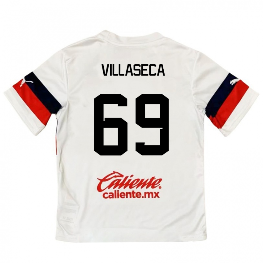 Niño Camiseta Daniel Villaseca #69 Blanco Rojo 2ª Equipación 2024/25 La Camisa