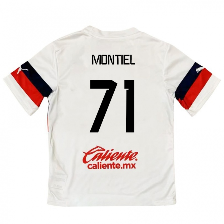 Niño Camiseta Erick Montiel #71 Blanco Rojo 2ª Equipación 2024/25 La Camisa