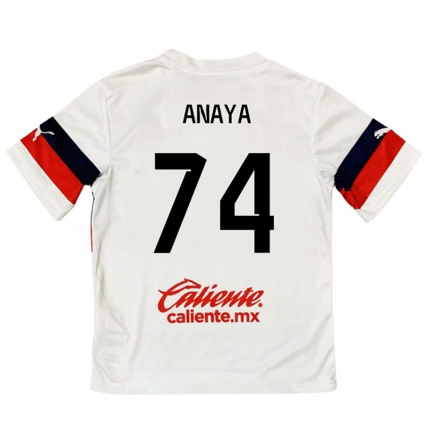 Niño Camiseta Mario Anaya #74 Blanco Rojo 2ª Equipación 2024/25 La Camisa