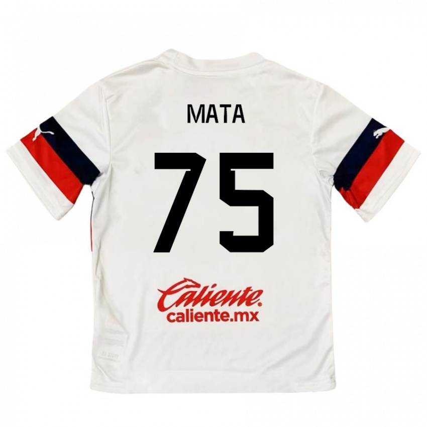 Niño Camiseta Hugo Mata #75 Blanco Rojo 2ª Equipación 2024/25 La Camisa