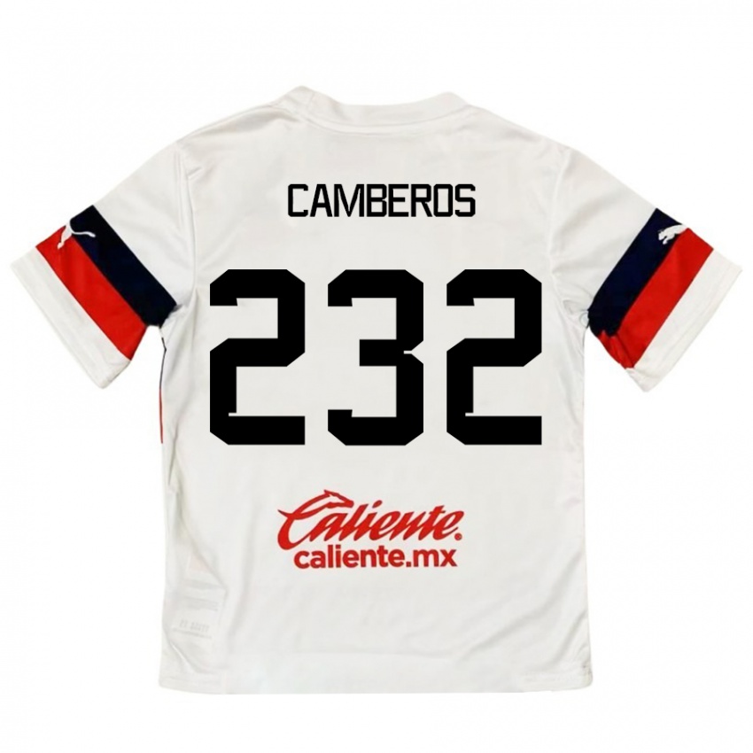 Niño Camiseta Hugo Camberos #232 Blanco Rojo 2ª Equipación 2024/25 La Camisa