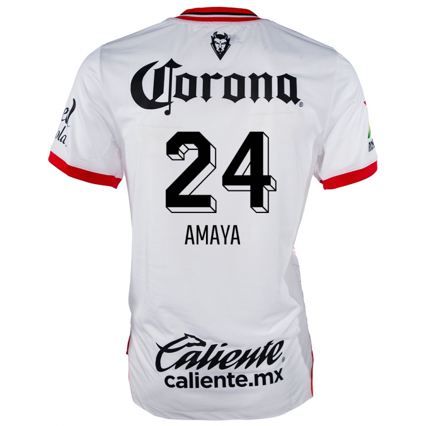 Niño Camiseta Frankie Amaya #24 Blanco Rojo 2ª Equipación 2024/25 La Camisa