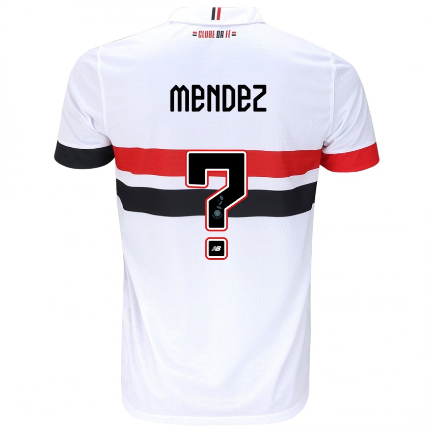 Hombre Camiseta Jhegson Méndez #0 Blanco Rojo Negro 1ª Equipación 2024/25 La Camisa