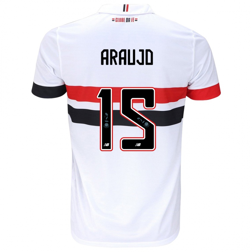 Hombre Camiseta Michel Araújo #15 Blanco Rojo Negro 1ª Equipación 2024/25 La Camisa