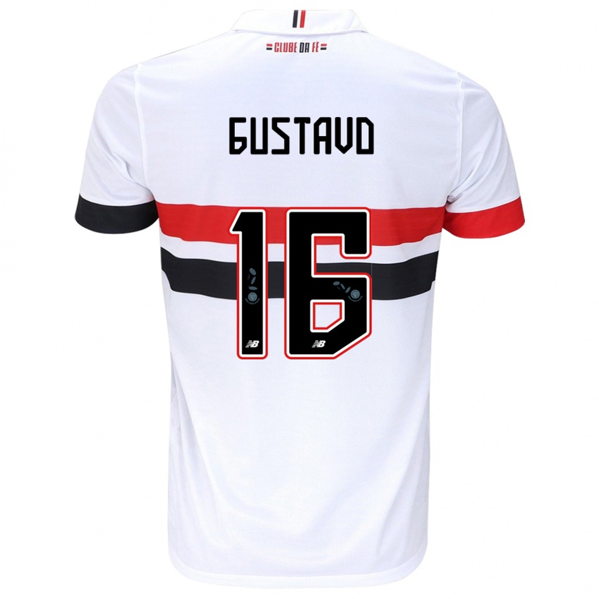 Hombre Camiseta Luiz Gustavo #16 Blanco Rojo Negro 1ª Equipación 2024/25 La Camisa