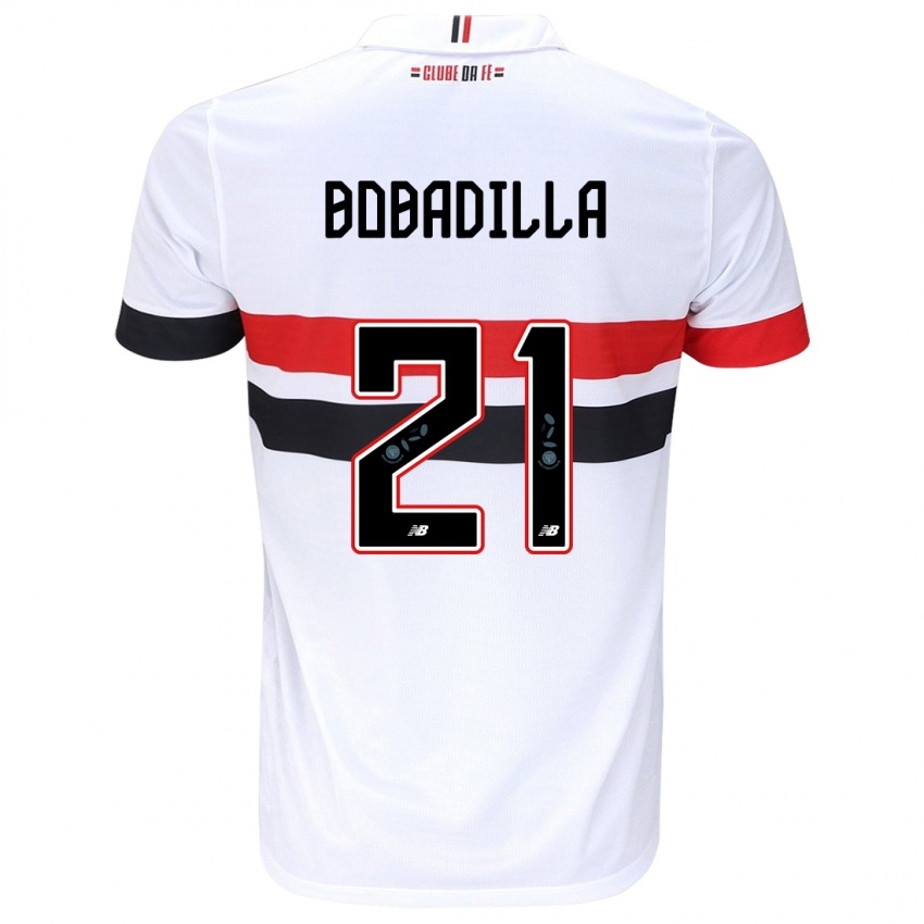 Hombre Camiseta Damián Bobadilla #21 Blanco Rojo Negro 1ª Equipación 2024/25 La Camisa