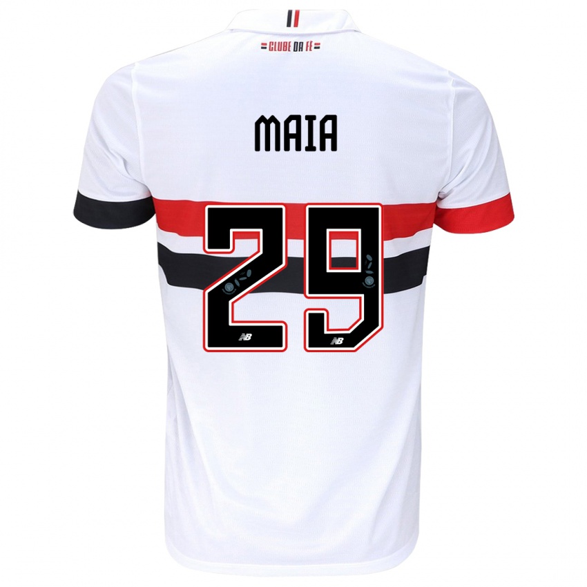 Hombre Camiseta Pablo Maia #29 Blanco Rojo Negro 1ª Equipación 2024/25 La Camisa