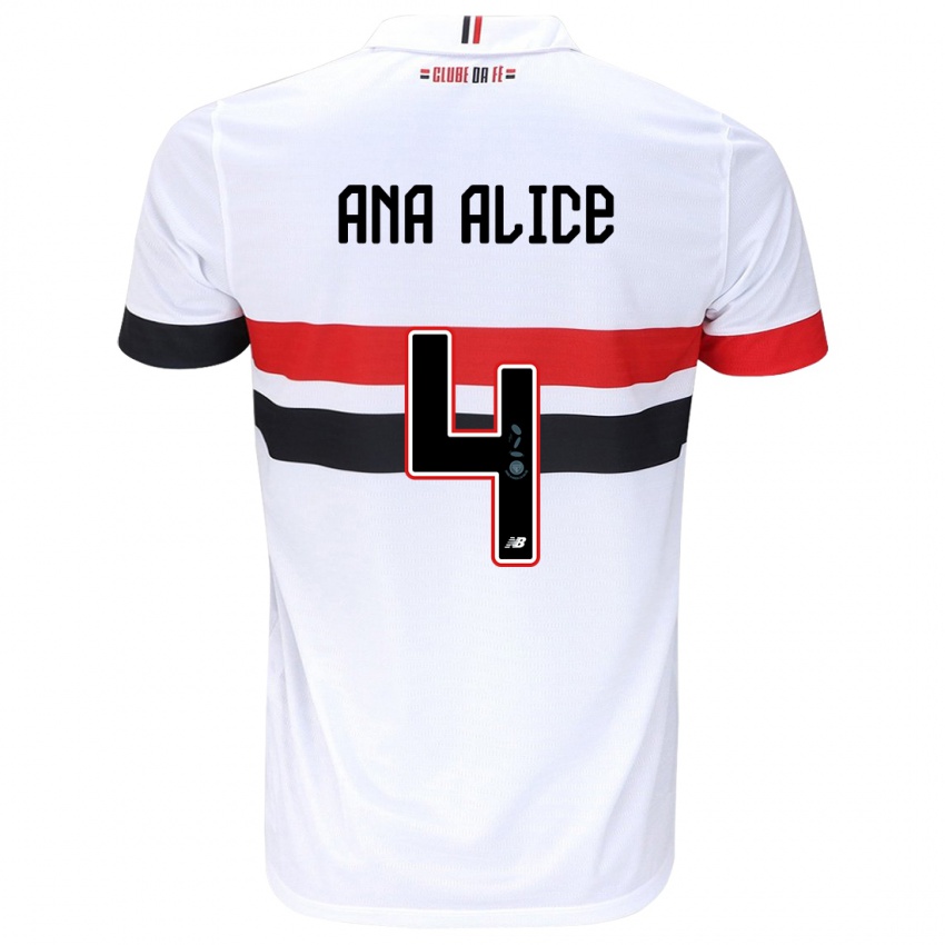 Hombre Camiseta Ana Alice Luciano Da Silva #4 Blanco Rojo Negro 1ª Equipación 2024/25 La Camisa