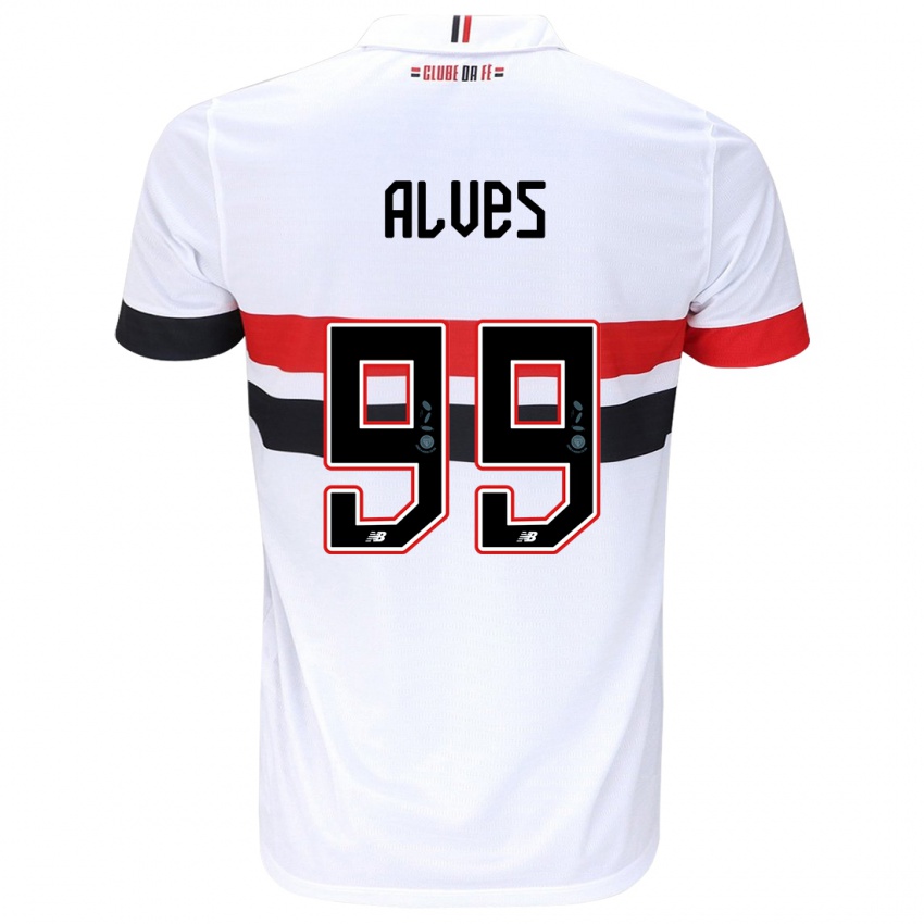 Hombre Camiseta Letícia Alves #99 Blanco Rojo Negro 1ª Equipación 2024/25 La Camisa