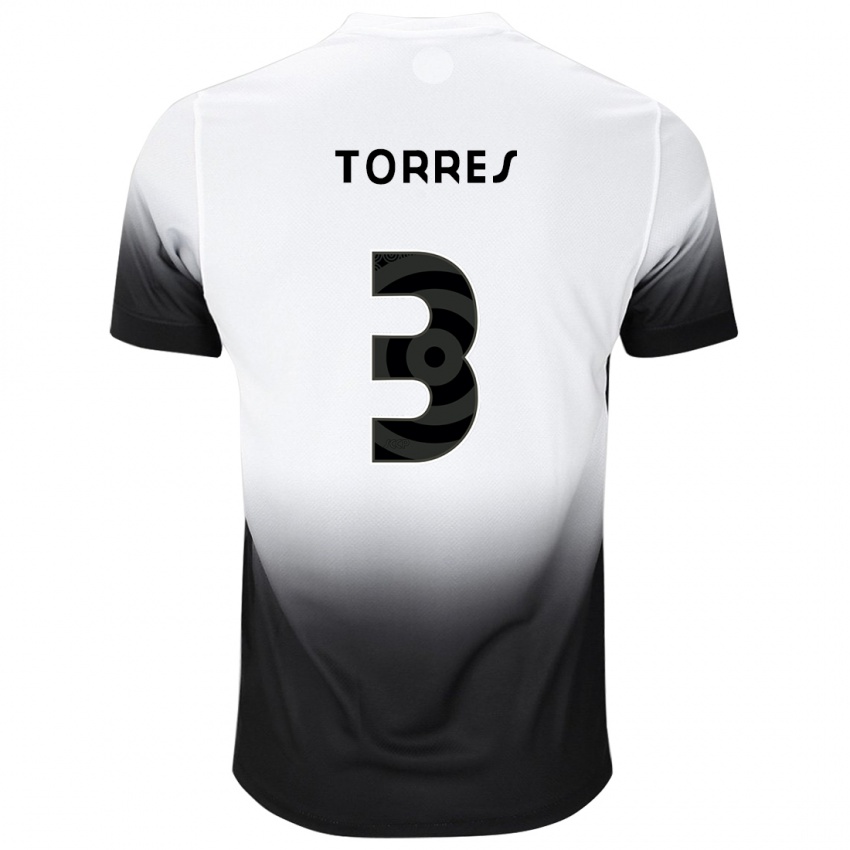 Hombre Camiseta Felix Torres #3 Blanco Negro 1ª Equipación 2024/25 La Camisa