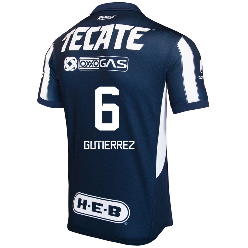 Hombre Camiseta Edson Gutierrez #6 Azul Rojo Blanco 1ª Equipación 2024/25 La Camisa