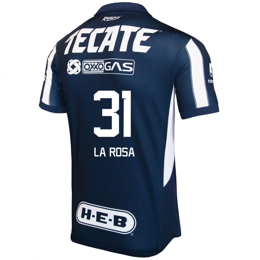 Hombre Camiseta Roberto De La Rosa #31 Azul Rojo Blanco 1ª Equipación 2024/25 La Camisa