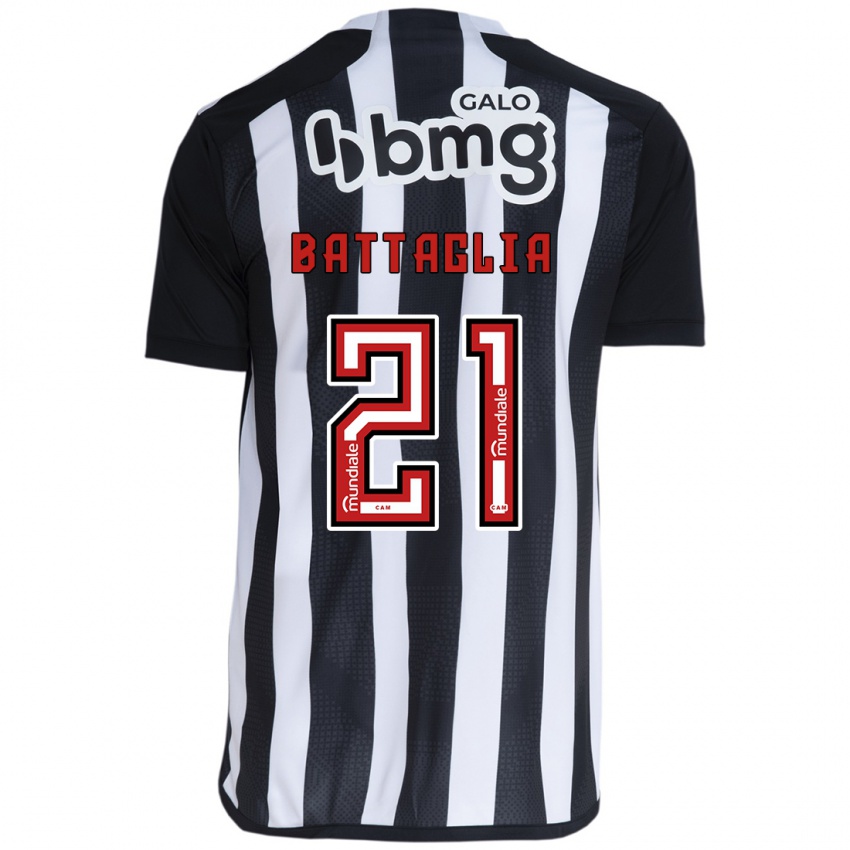 Hombre Camiseta Rodrigo Battaglia #21 Blanco Negro 1ª Equipación 2024/25 La Camisa