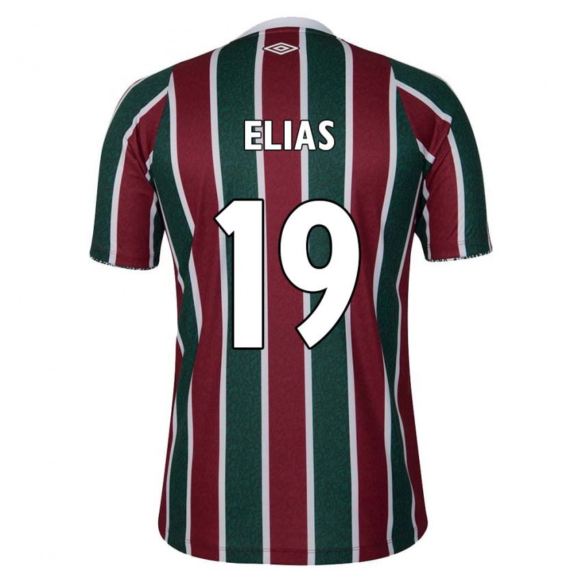 Hombre Camiseta Kauã Elias #19 Verde Granate Blanco 1ª Equipación 2024/25 La Camisa