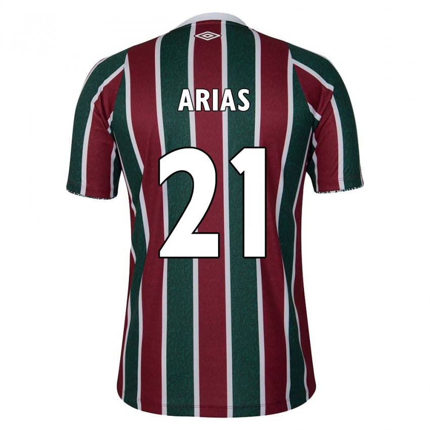 Hombre Camiseta Jhon Arias #21 Verde Granate Blanco 1ª Equipación 2024/25 La Camisa