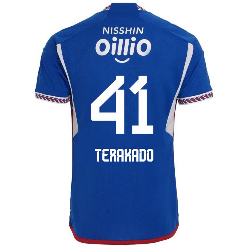 Hombre Camiseta Riku Terakado #41 Azul Blanco Rojo 1ª Equipación 2024/25 La Camisa