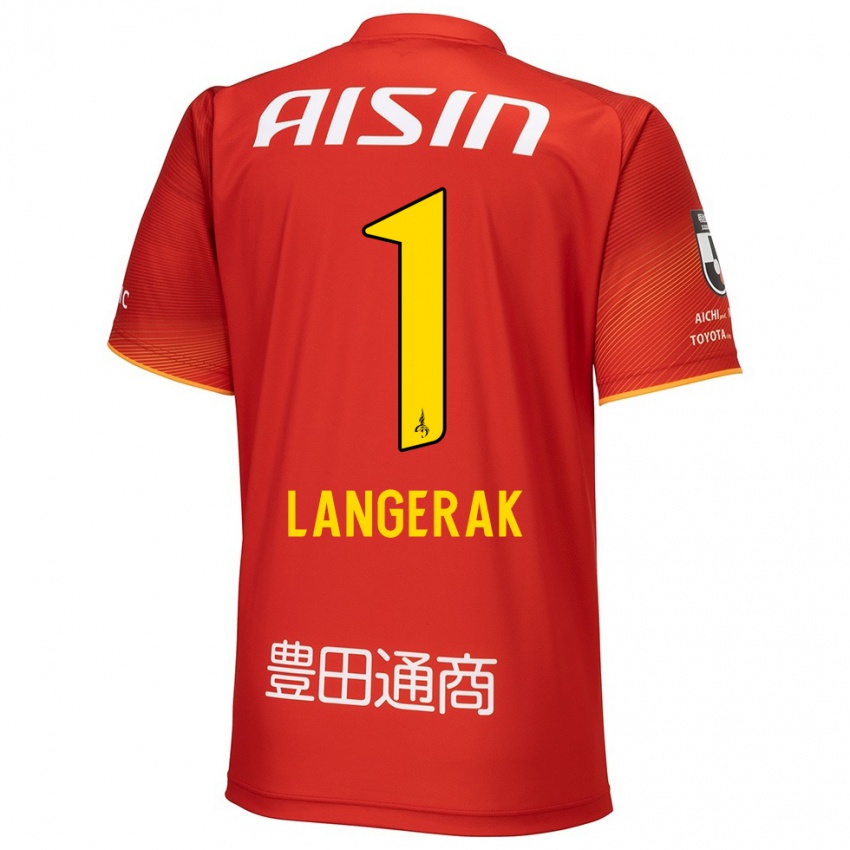 Hombre Camiseta Mitchell Langerak #1 Rojo Blanco Amarillo 1ª Equipación 2024/25 La Camisa