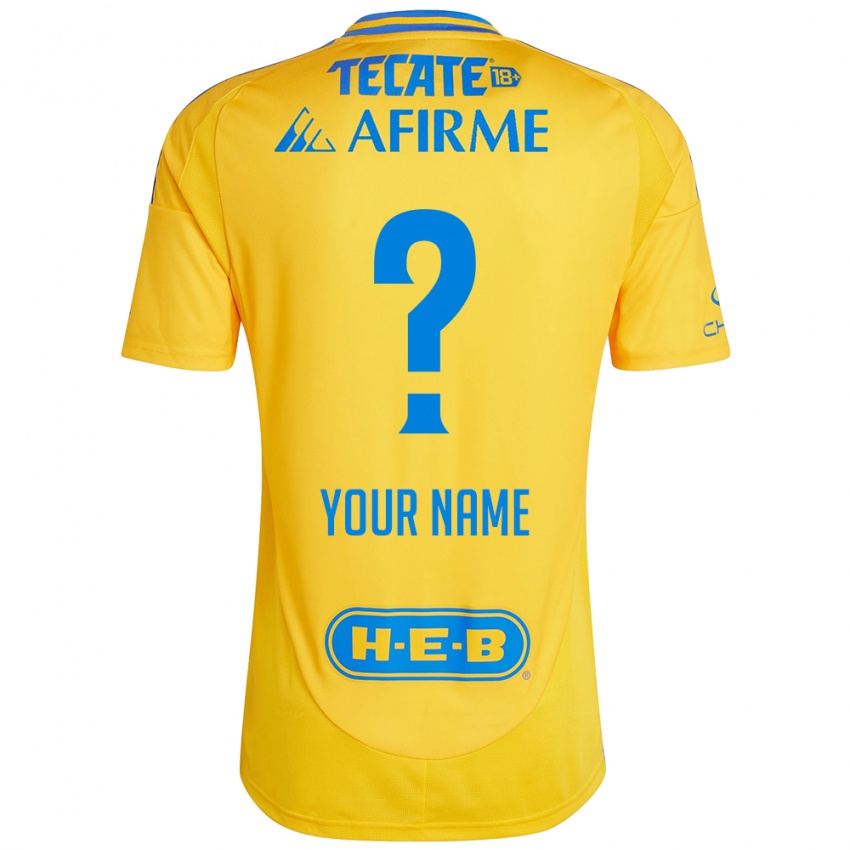 Hombre Camiseta Su Nombre #0 Oro Amarillo 1ª Equipación 2024/25 La Camisa