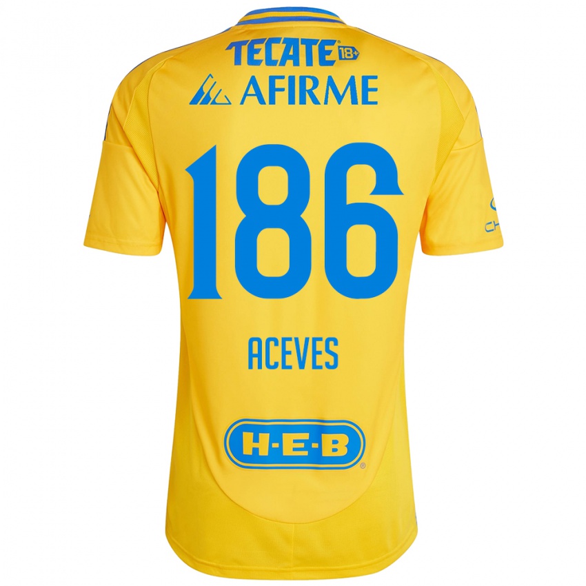 Hombre Camiseta Israel Aceves #186 Oro Amarillo 1ª Equipación 2024/25 La Camisa