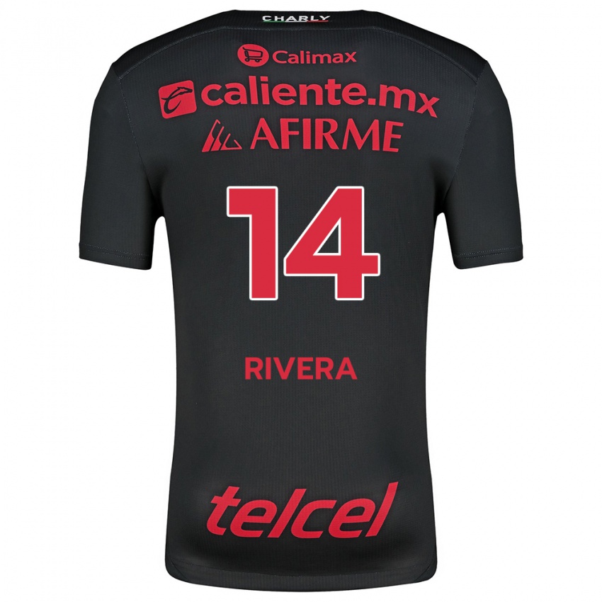 Hombre Camiseta Christian Rivera #14 Negro Rojo 1ª Equipación 2024/25 La Camisa